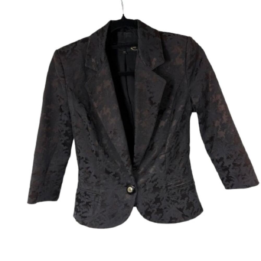 Just Cavalli Black Matte Houndstooth Print Single Gold Button Closure Blazer